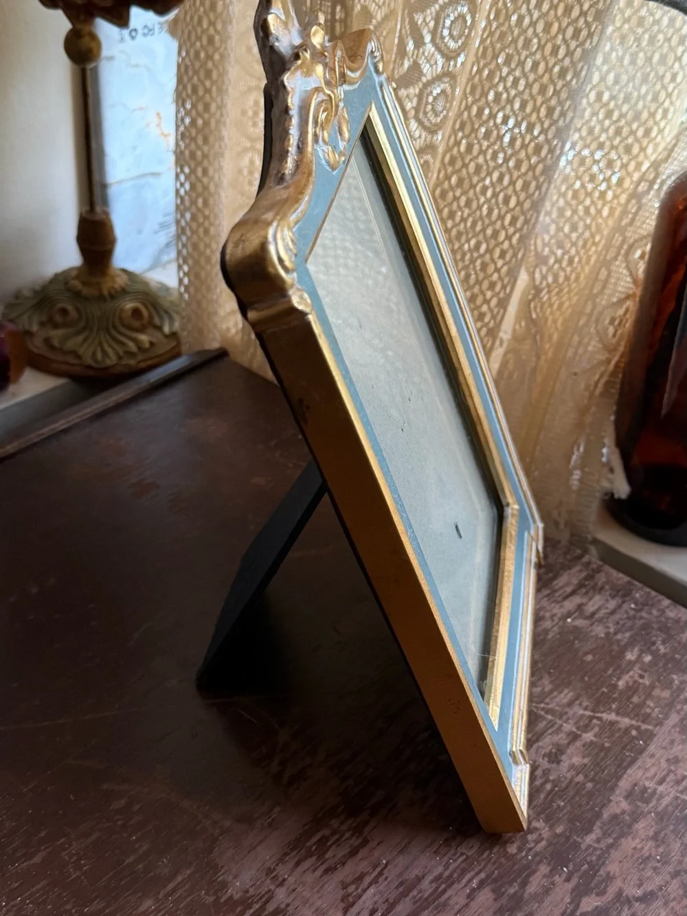 Burnes of Boston Rococo Style Gold Leaf & Green Wood Photo Frame 5 x 7